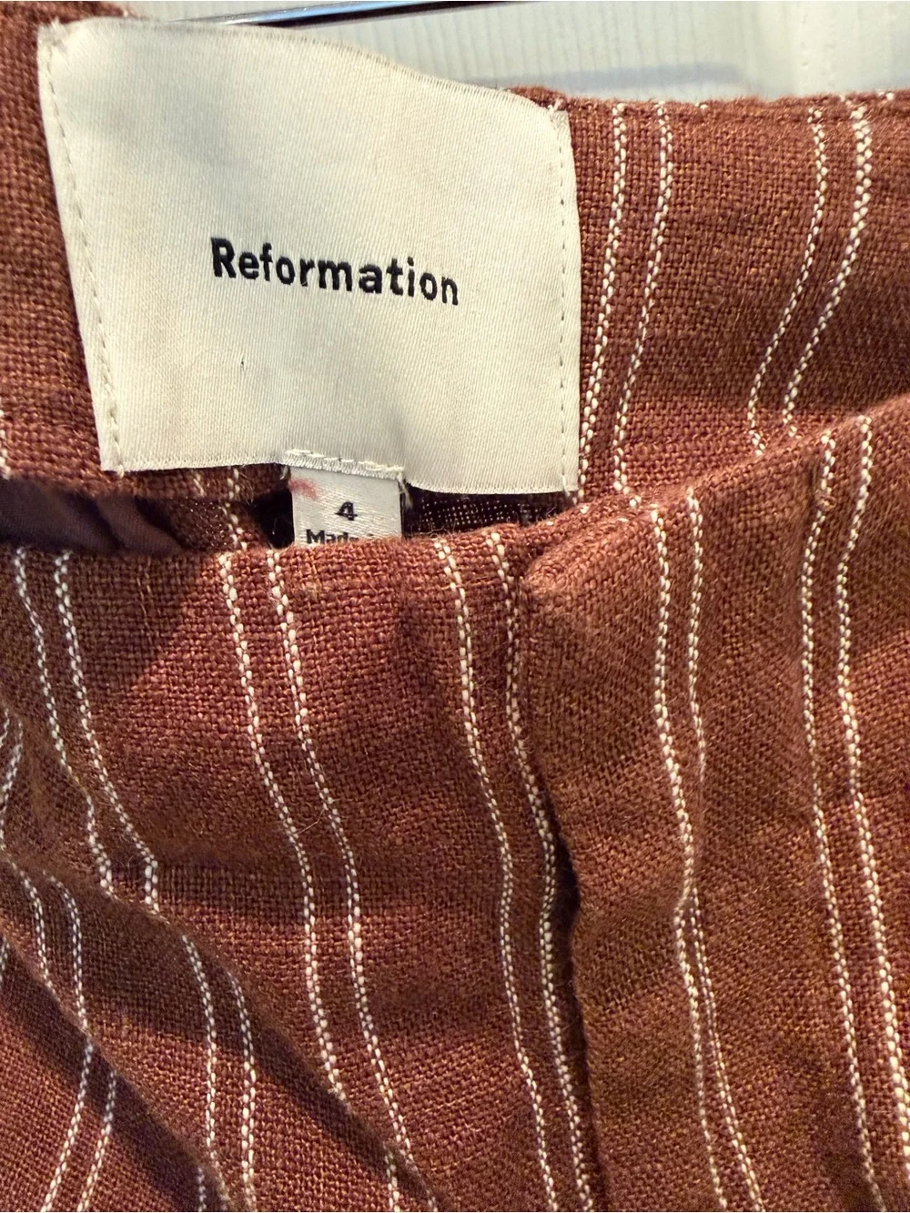 Reformation Vida Brown Pinstripe Linen Low Rise Wide Straight Leg Pants Size 4